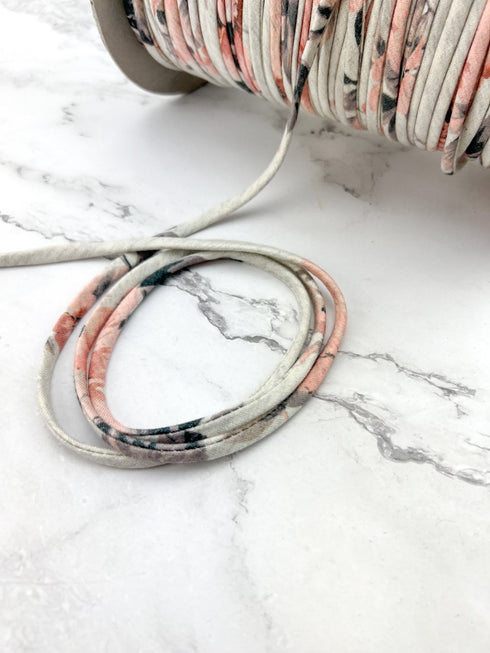 Heather Peach Floral Knit Jersey Trim Spaghetti Strap Trim Hollow Tube Tubular Trim 10 yards ATN01165